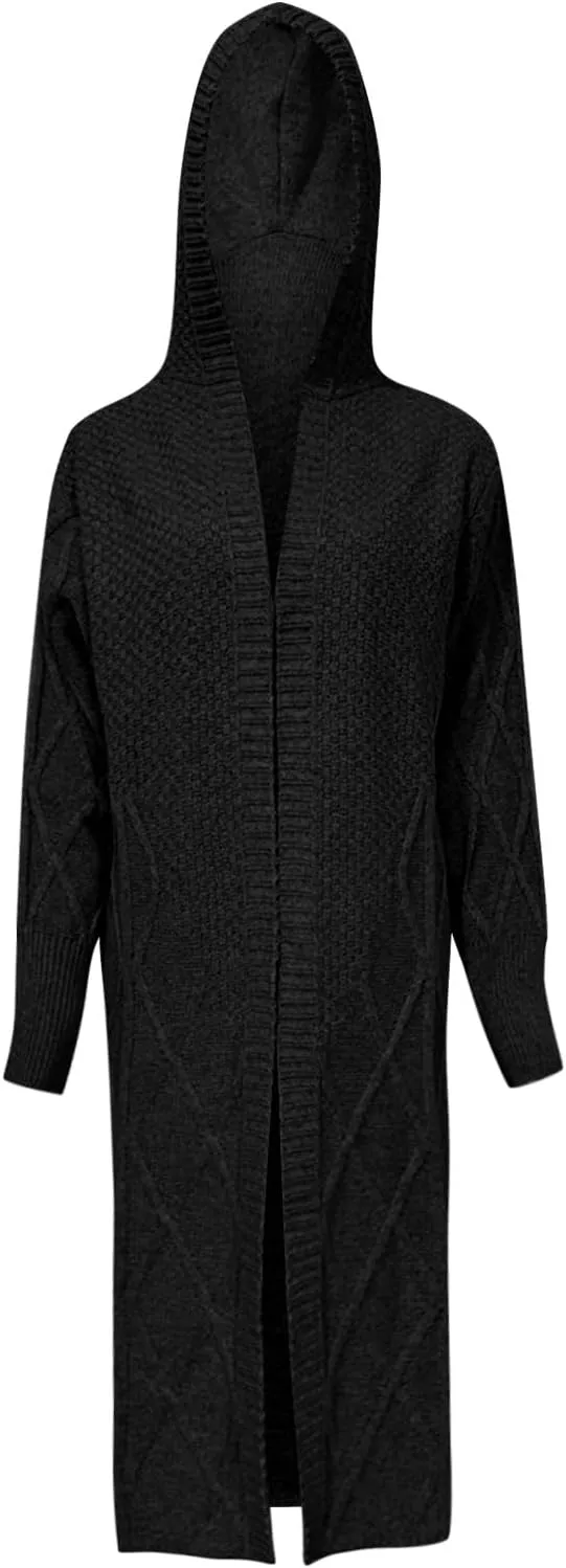 Womens Open Front Lightweight Cardigan Long Sleeve Loose Outwear Solid Color Knit Ribbed Neckline Cardigans Chunky Sweater