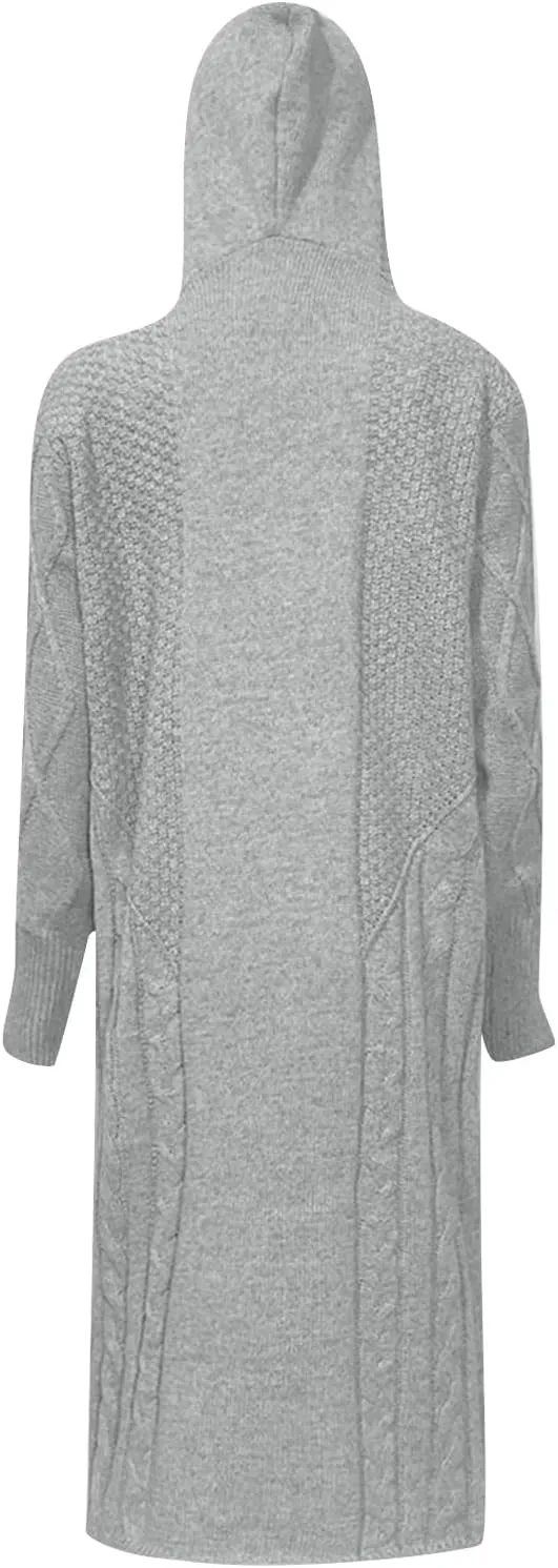 Womens Open Front Lightweight Cardigan Long Sleeve Loose Outwear Solid Color Knit Ribbed Neckline Cardigans Chunky Sweater