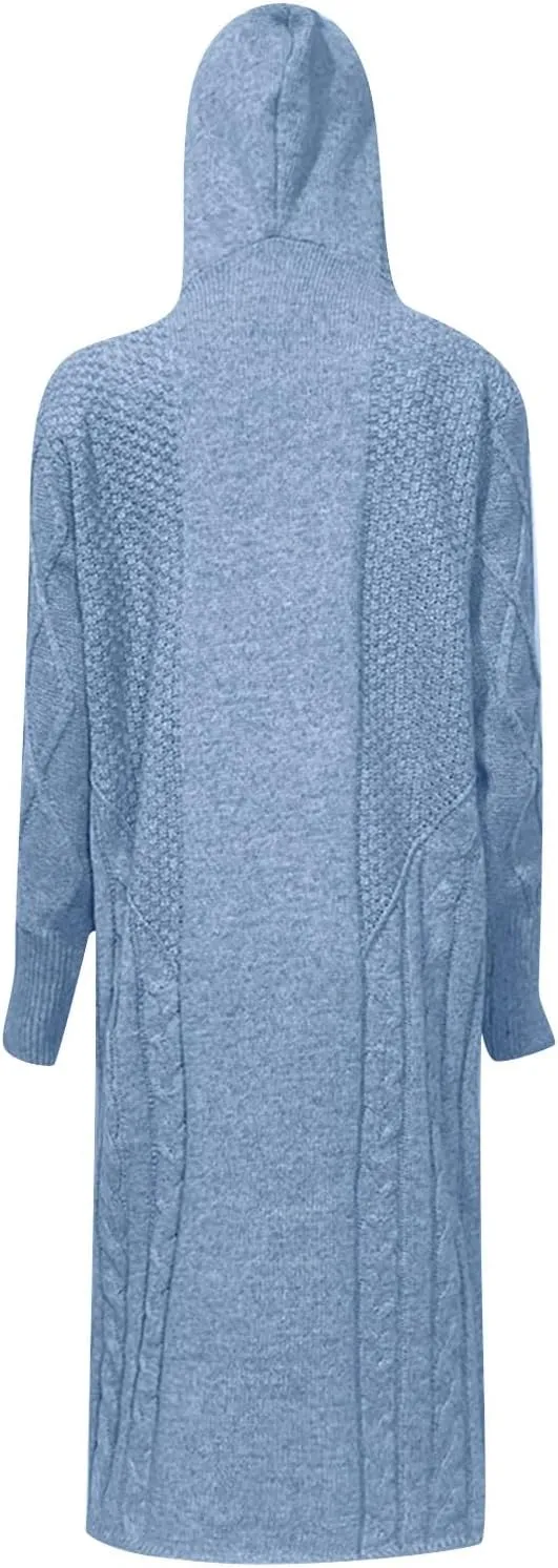 Womens Open Front Lightweight Cardigan Long Sleeve Loose Outwear Solid Color Knit Ribbed Neckline Cardigans Chunky Sweater