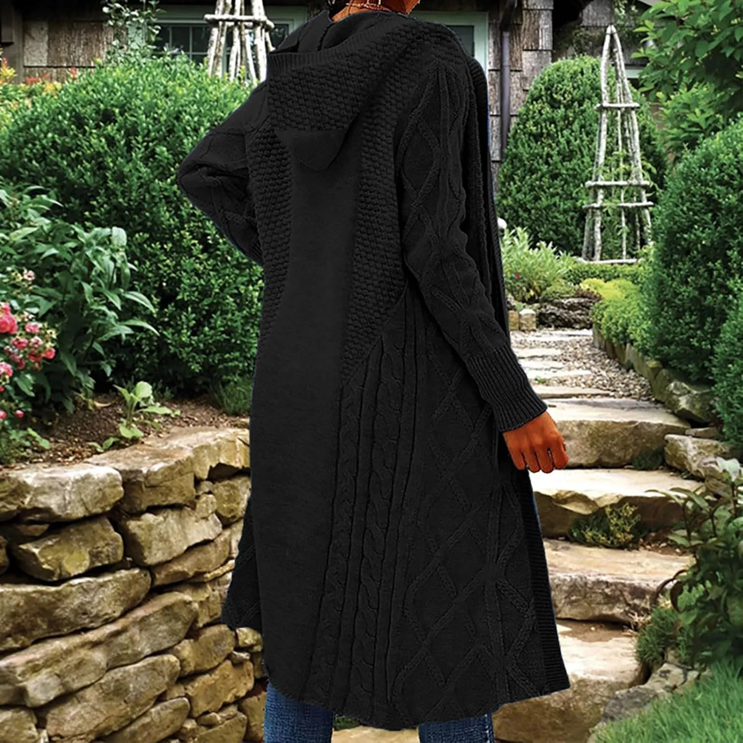 Womens Open Front Lightweight Cardigan Long Sleeve Loose Outwear Solid Color Knit Ribbed Neckline Cardigans Chunky Sweater