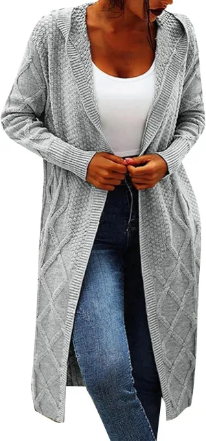 Womens Open Front Lightweight Cardigan Long Sleeve Loose Outwear Solid Color Knit Ribbed Neckline Cardigans Chunky Sweater