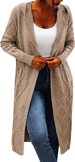 Womens Open Front Lightweight Cardigan Long Sleeve Loose Outwear Solid Color Knit Ribbed Neckline Cardigans Chunky Sweater