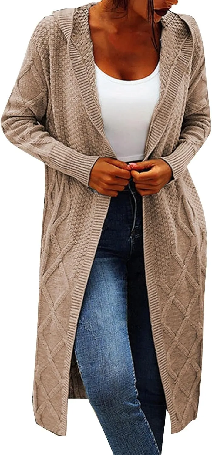 Womens Open Front Lightweight Cardigan Long Sleeve Loose Outwear Solid Color Knit Ribbed Neckline Cardigans Chunky Sweater