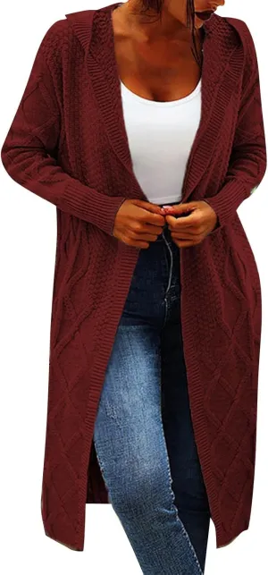 Womens Open Front Lightweight Cardigan Long Sleeve Loose Outwear Solid Color Knit Ribbed Neckline Cardigans Chunky Sweater