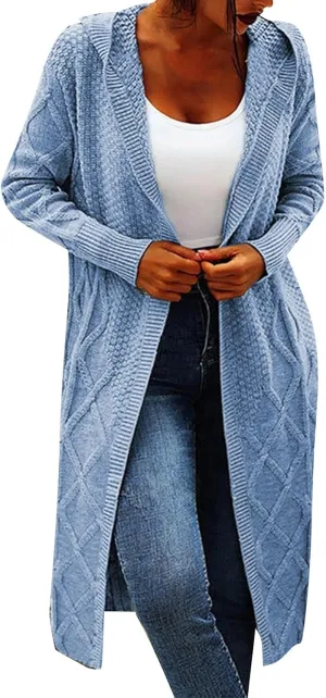 Womens Open Front Lightweight Cardigan Long Sleeve Loose Outwear Solid Color Knit Ribbed Neckline Cardigans Chunky Sweater