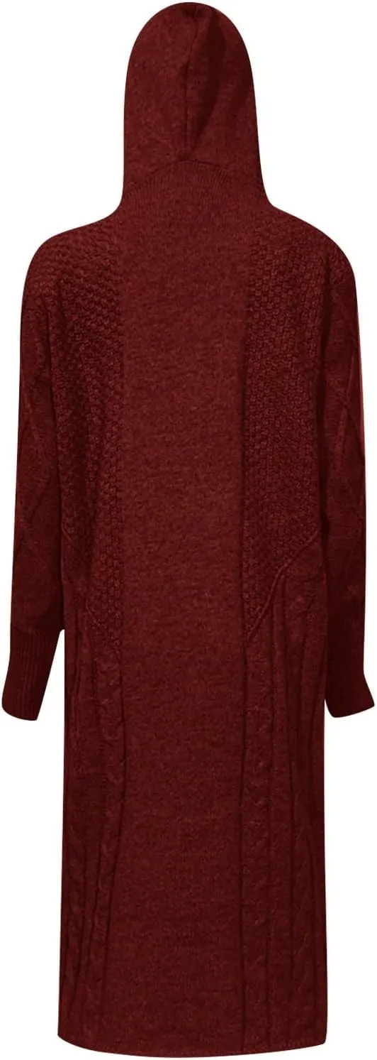 Womens Open Front Lightweight Cardigan Long Sleeve Loose Outwear Solid Color Knit Ribbed Neckline Cardigans Chunky Sweater