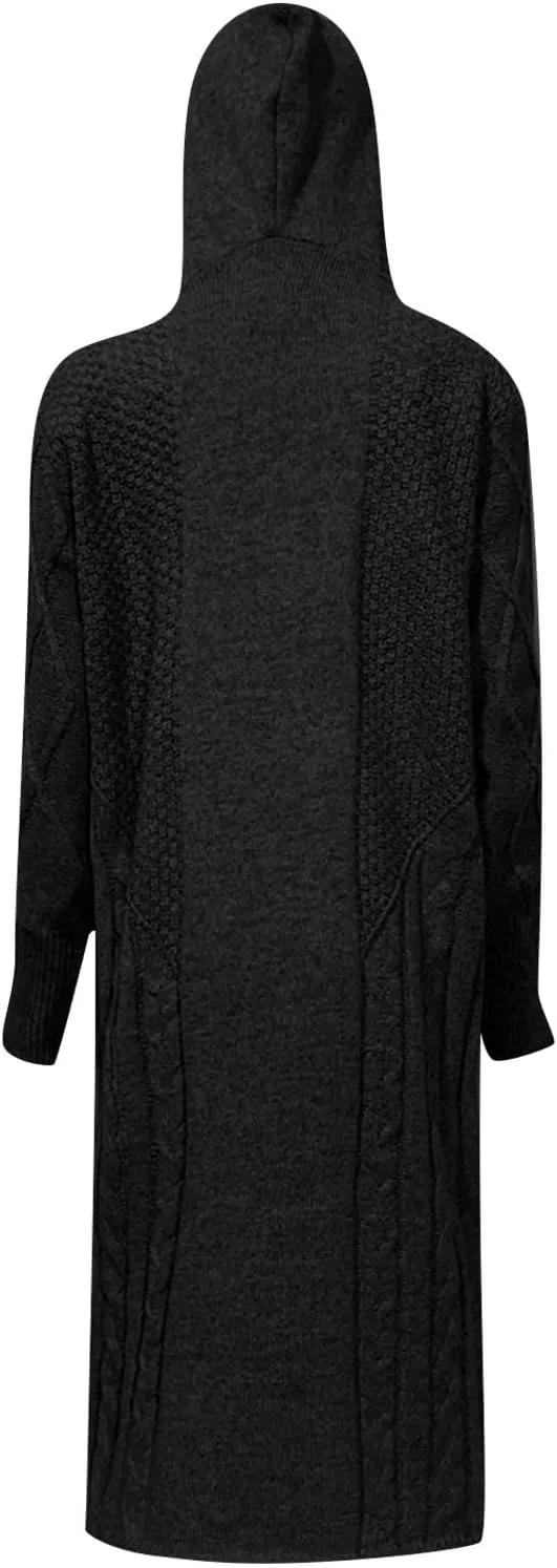 Womens Open Front Lightweight Cardigan Long Sleeve Loose Outwear Solid Color Knit Ribbed Neckline Cardigans Chunky Sweater