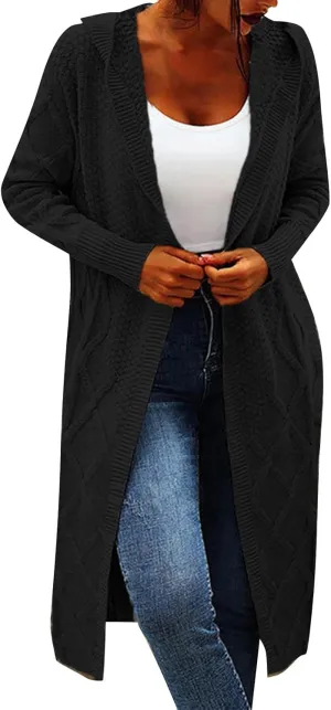Womens Open Front Lightweight Cardigan Long Sleeve Loose Outwear Solid Color Knit Ribbed Neckline Cardigans Chunky Sweater