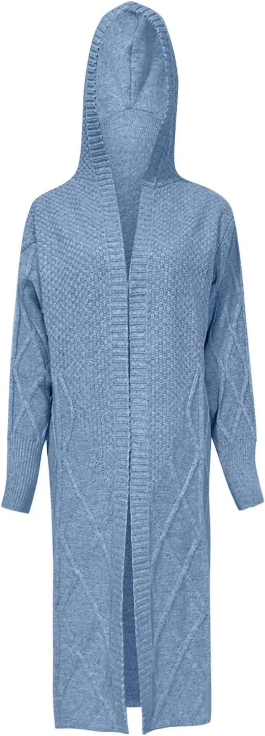 Womens Open Front Lightweight Cardigan Long Sleeve Loose Outwear Solid Color Knit Ribbed Neckline Cardigans Chunky Sweater