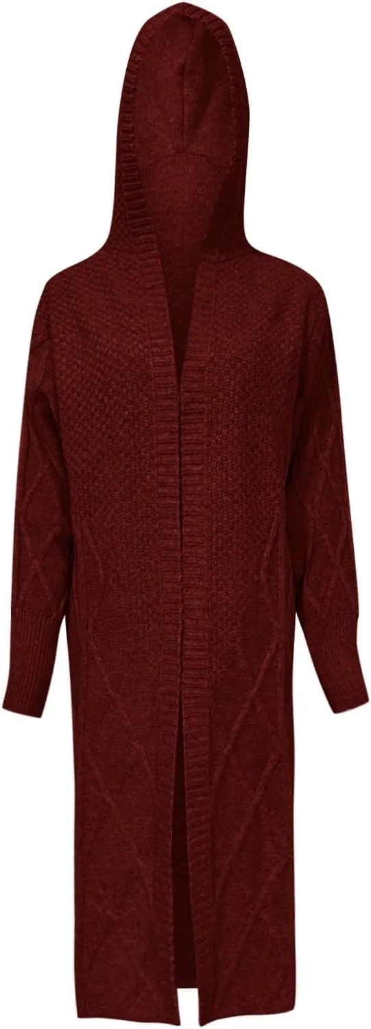 Womens Open Front Lightweight Cardigan Long Sleeve Loose Outwear Solid Color Knit Ribbed Neckline Cardigans Chunky Sweater