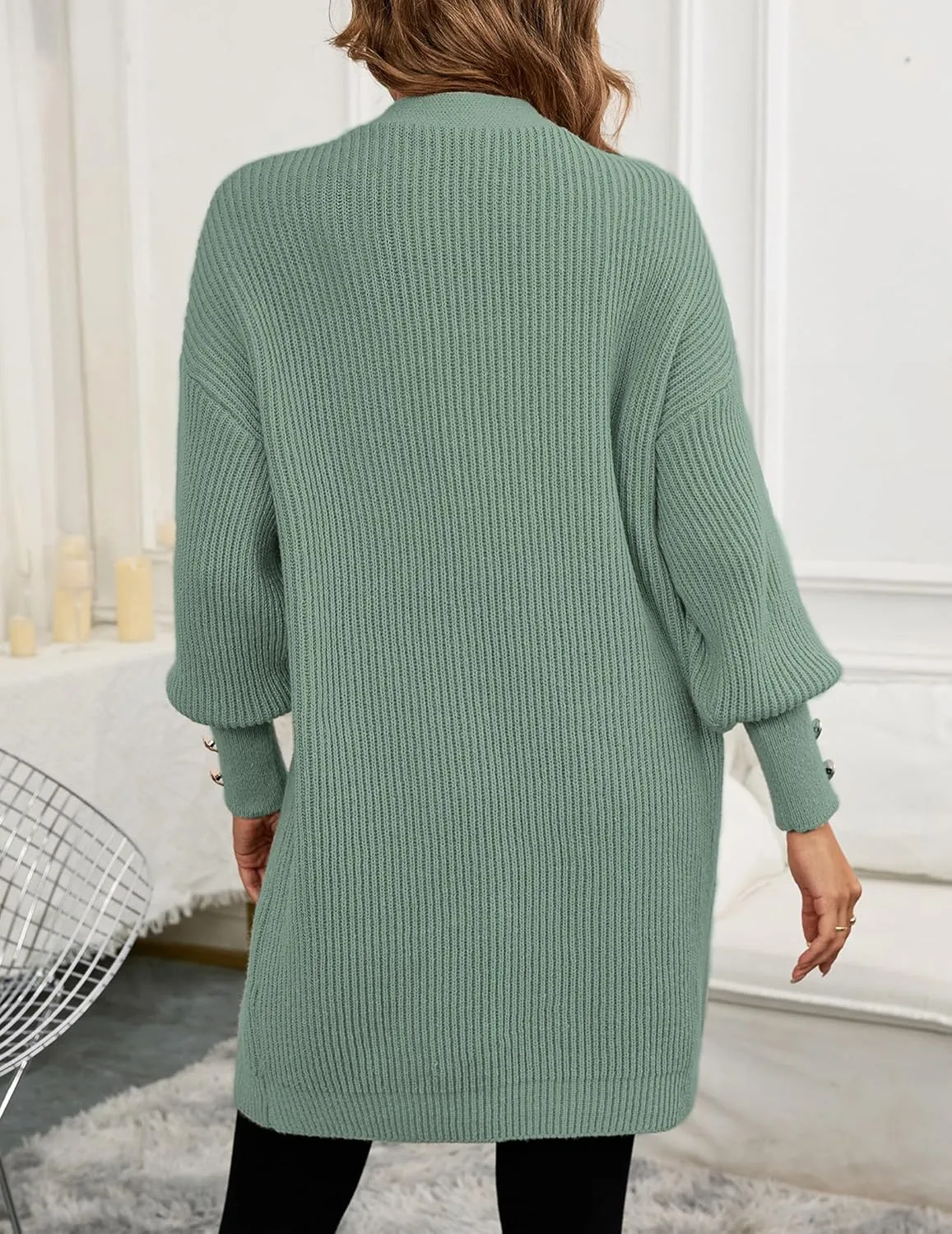 Womens Oversized Thick Long Cardigans Fall 2024 Casual Chunky Ribbed Knit Open Front Button Long Sleeve Cardigan