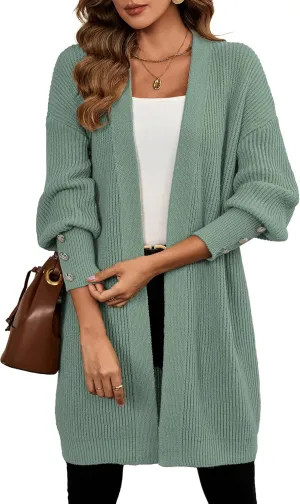 Womens Oversized Thick Long Cardigans Fall 2024 Casual Chunky Ribbed Knit Open Front Button Long Sleeve Cardigan
