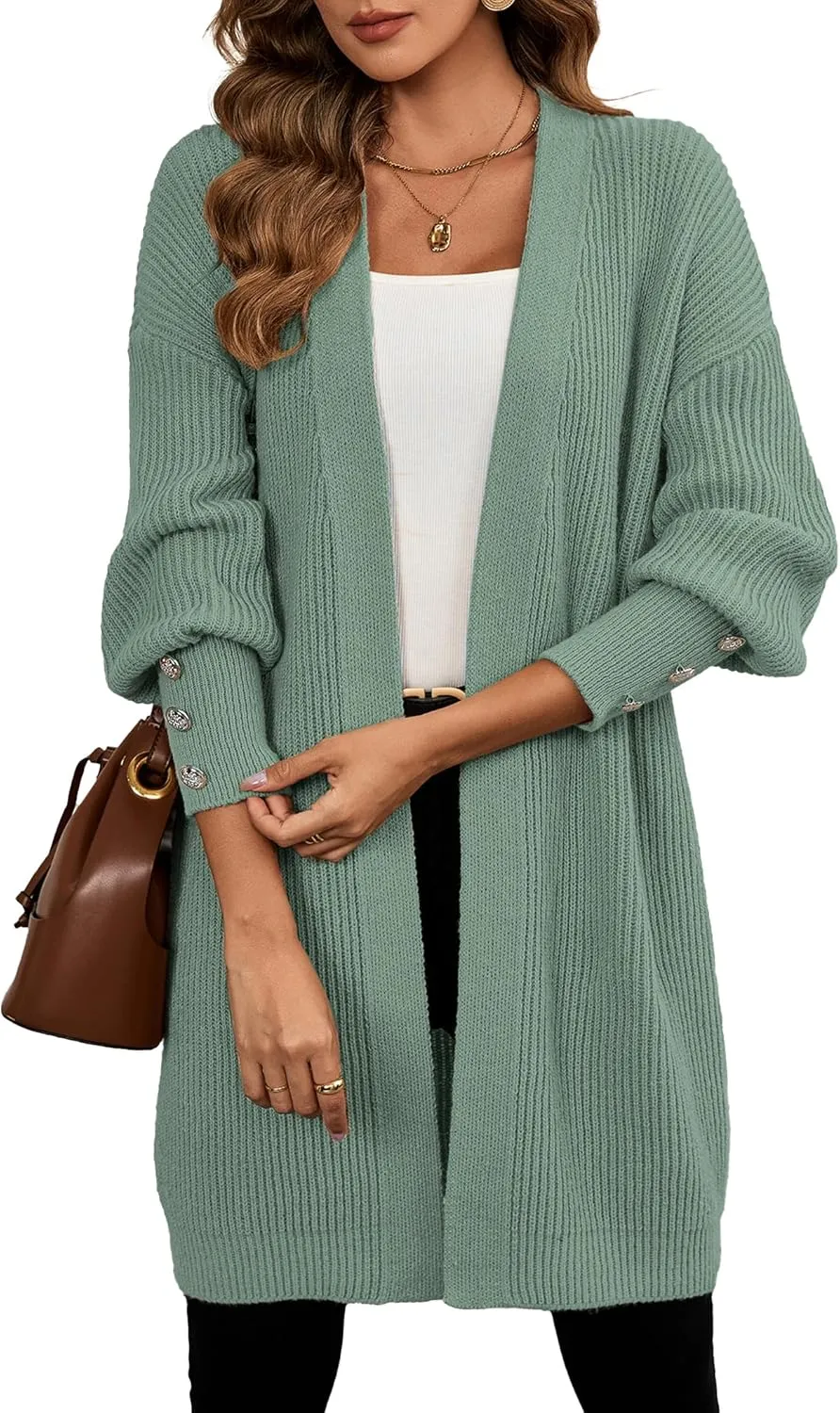 Womens Oversized Thick Long Cardigans Fall 2024 Casual Chunky Ribbed Knit Open Front Button Long Sleeve Cardigan