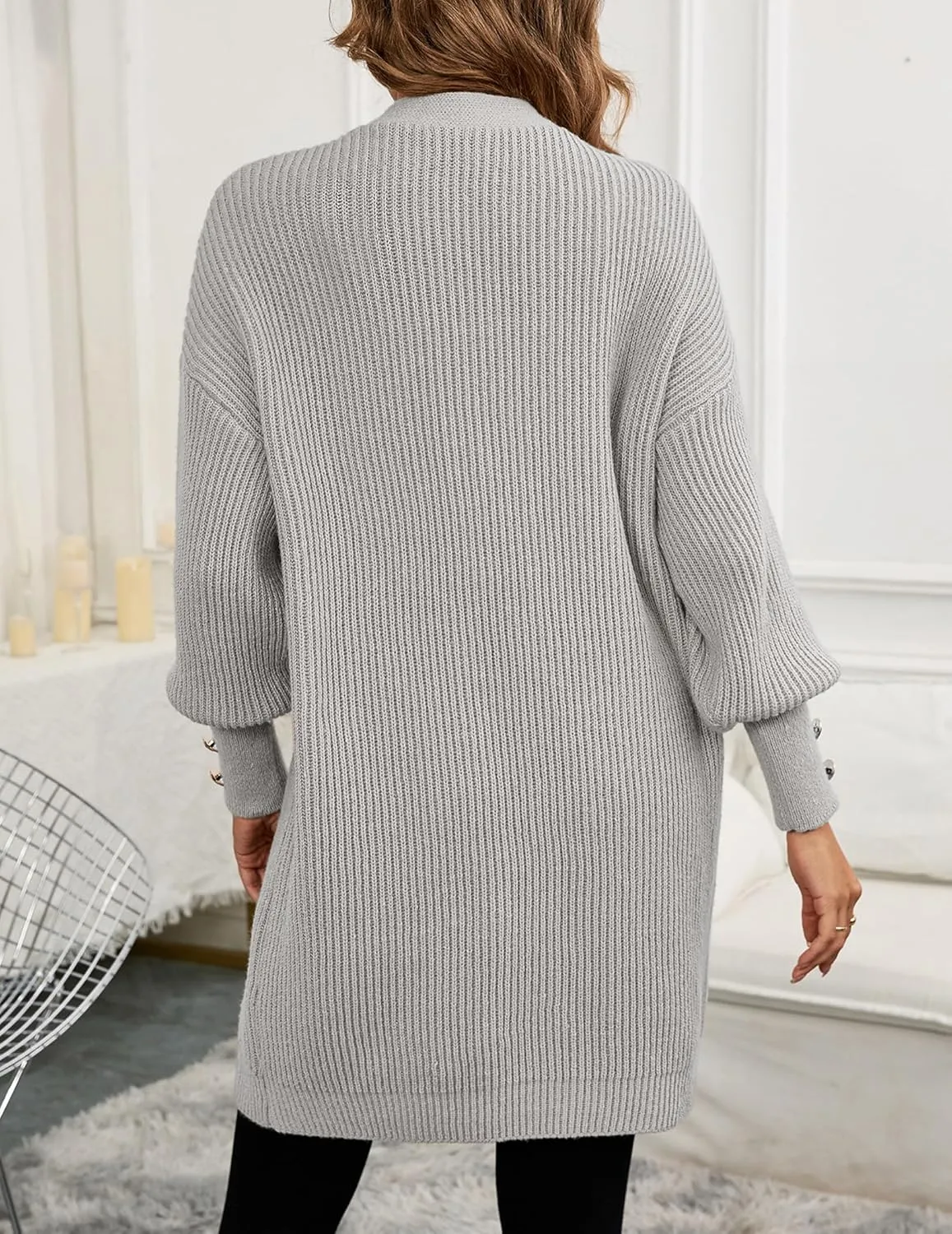 Womens Oversized Thick Long Cardigans Fall 2024 Casual Chunky Ribbed Knit Open Front Button Long Sleeve Cardigan