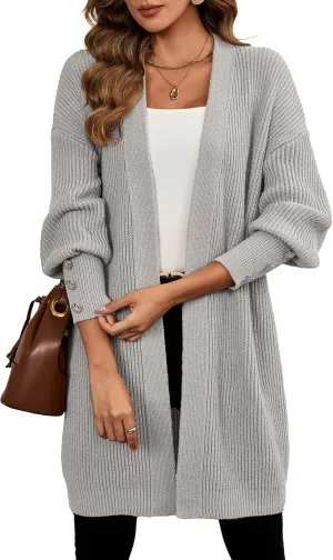 Womens Oversized Thick Long Cardigans Fall 2024 Casual Chunky Ribbed Knit Open Front Button Long Sleeve Cardigan