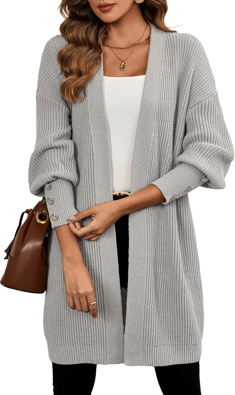 Womens Oversized Thick Long Cardigans Fall 2024 Casual Chunky Ribbed Knit Open Front Button Long Sleeve Cardigan