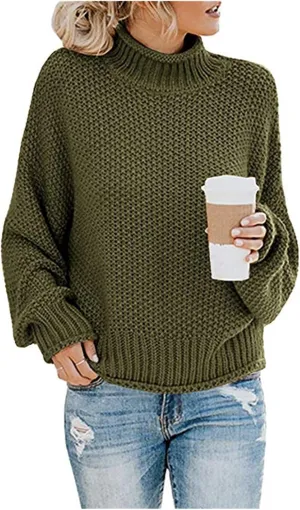 Womens Oversized Turtleneck Sweater Casual Loose Batwing Sleeve Chunky Knit Sweaters Comfy Winter Pullover Jumper Tops