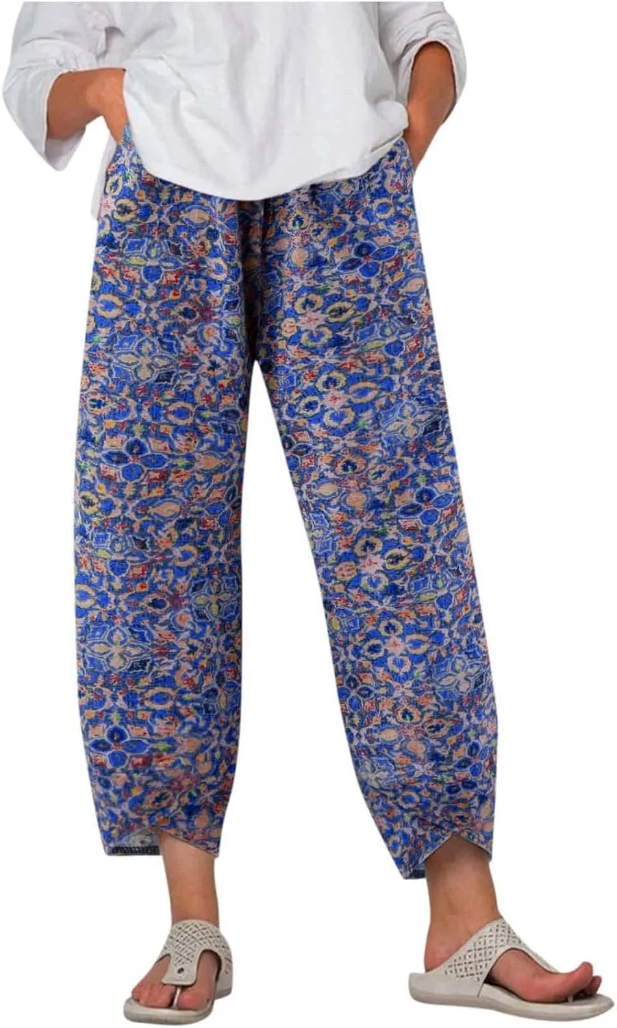 Women's Pants 2023 Summer Casual Fashion Printed Striped Cropped Trousers,Wide Leg Straight Lightweight Cold Pants