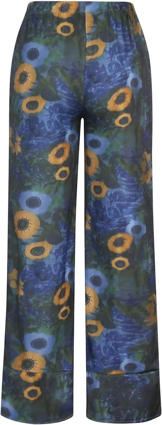 Women's Pants 2023 Summer Casual Fashion Printed Striped Cropped Trousers,Wide Leg Straight Lightweight Cold Pants