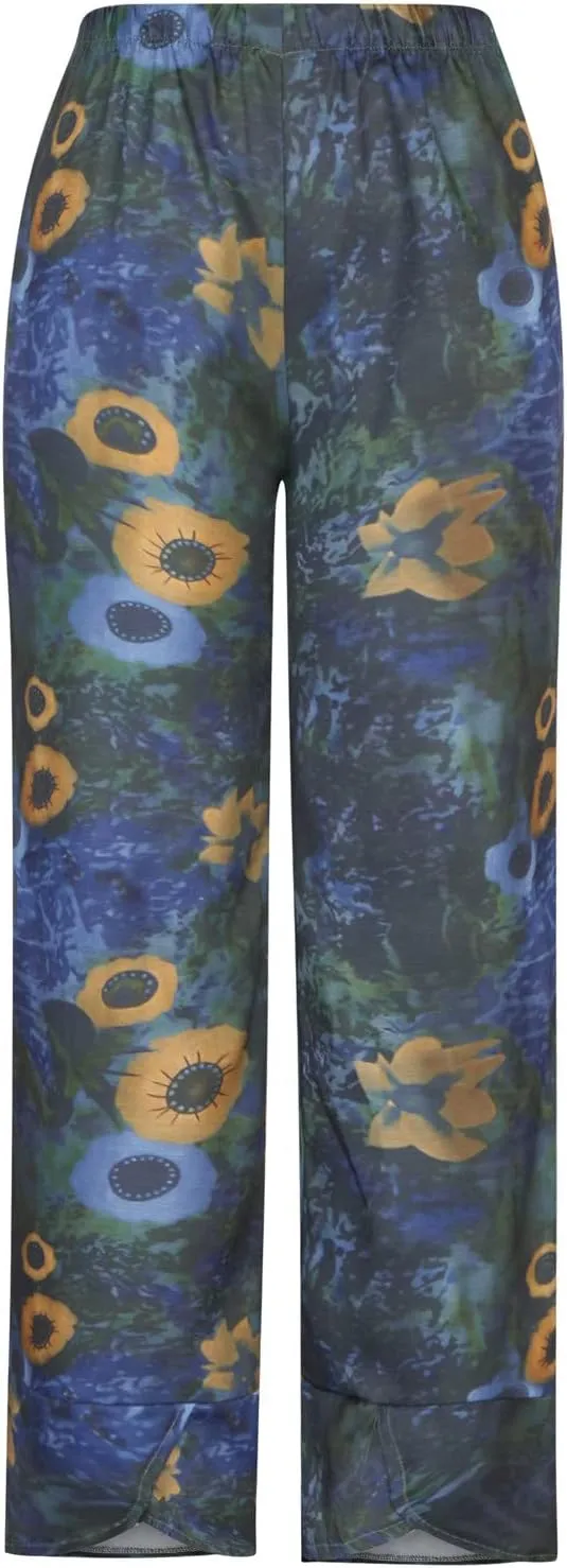 Women's Pants 2023 Summer Casual Fashion Printed Striped Cropped Trousers,Wide Leg Straight Lightweight Cold Pants