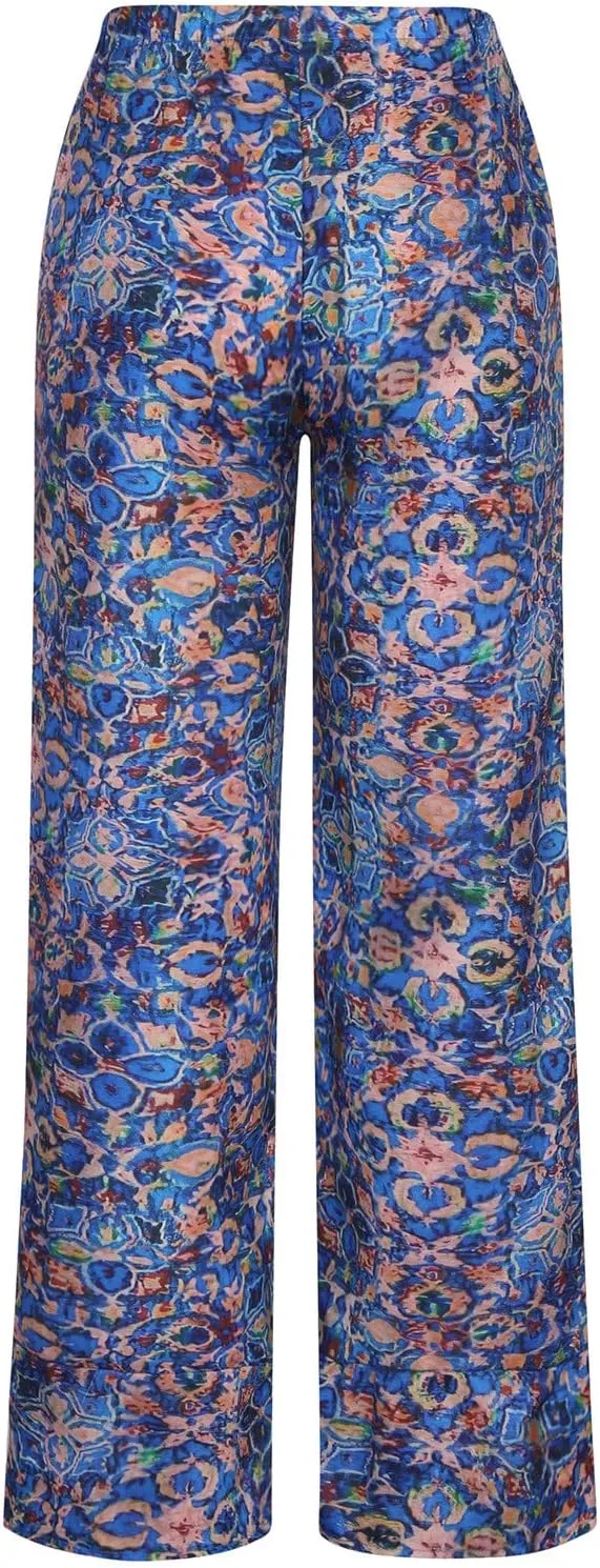 Women's Pants 2023 Summer Casual Fashion Printed Striped Cropped Trousers,Wide Leg Straight Lightweight Cold Pants