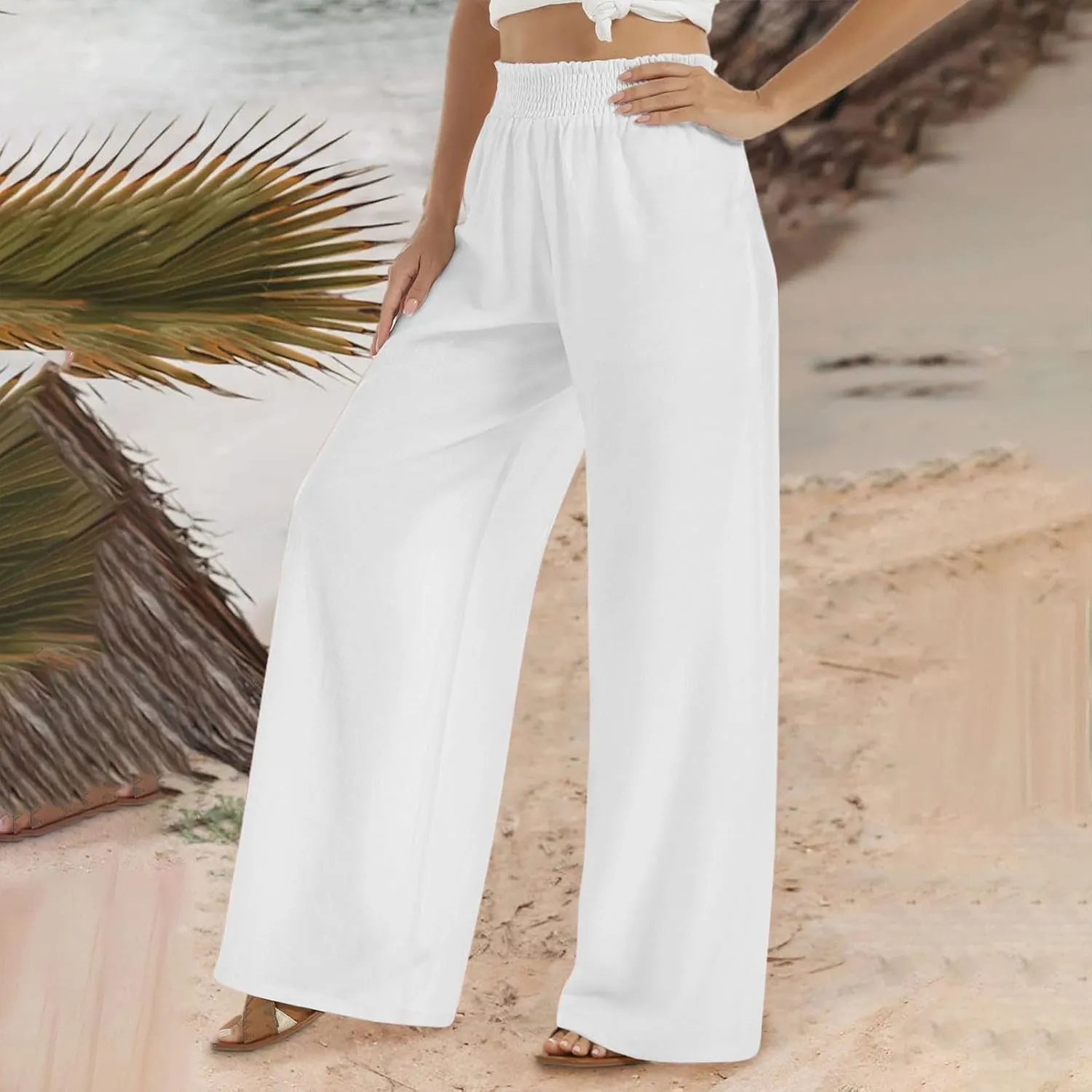 Women's Pants Casual Dressy Straight Leg Pants Fashion High Waist Button Down Stretchy Work Pant Trousers with Pockets