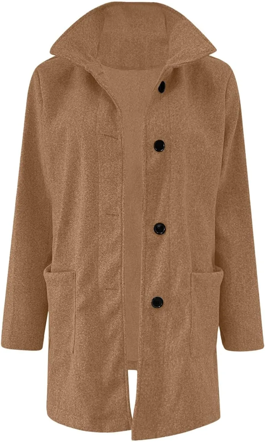 Womens Pea Coat Thicken Stand Collar Single Breasted Peacoat Wool Blend Trench Coat Casual Winter Jacket with Pocket
