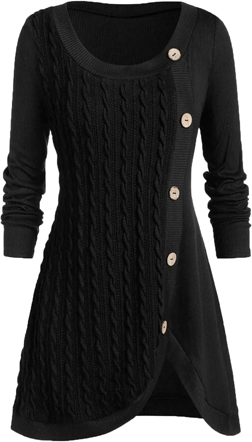 Women's Plus Size Crewneck Casual Asymmetric Sweaters Ribbed Knitted Jumper Fashion Pullover Sweater Top Cotton