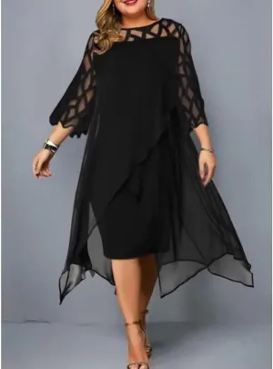 Womens Plus Size Lace 3/4 Sleeve Wrap Dresses Formal Wedding Chiffon Midi Pencil Dress