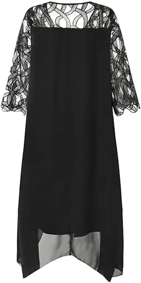Womens Plus Size Lace 3/4 Sleeve Wrap Dresses Formal Wedding Chiffon Midi Pencil Dress