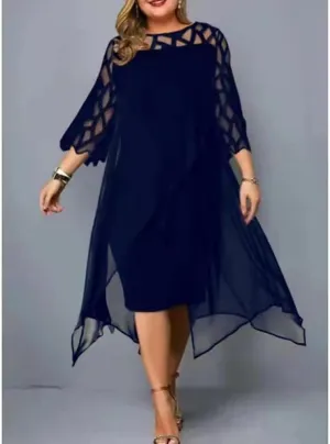 Womens Plus Size Lace 3/4 Sleeve Wrap Dresses Formal Wedding Chiffon Midi Pencil Dress