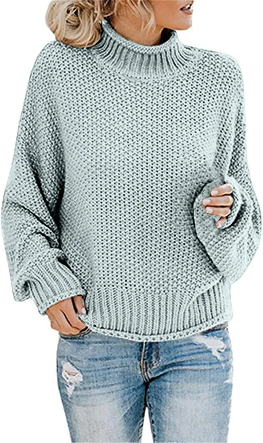 Womens Plus Size Sweater Solid Color Tops, Long-Sleeved Turtleneck Sweaters, Fall Fuzzy Knit Warm Pullover Sweater