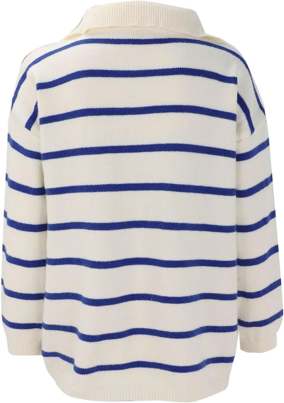 Women's Quarter Zip Lapel Sweater Casual Fit Striped Sweaters Drop Shoulder Long Sleeve Sweater Pullover Top