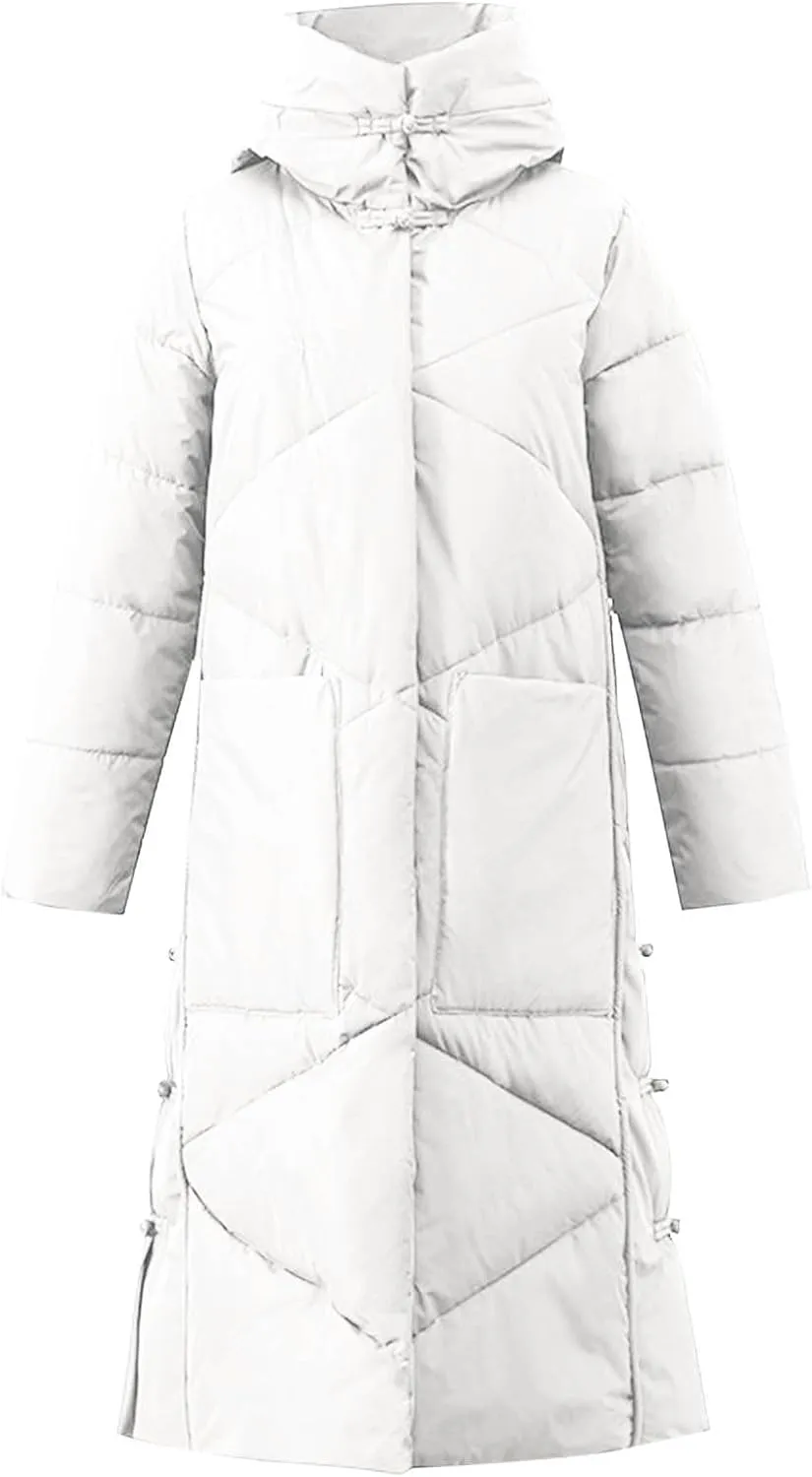 Women's Quilted Long Jackets Winter Zip Up Trench Coats Hooded Baggy Down Puffer Jacket Thickened Winter Warm Parkas