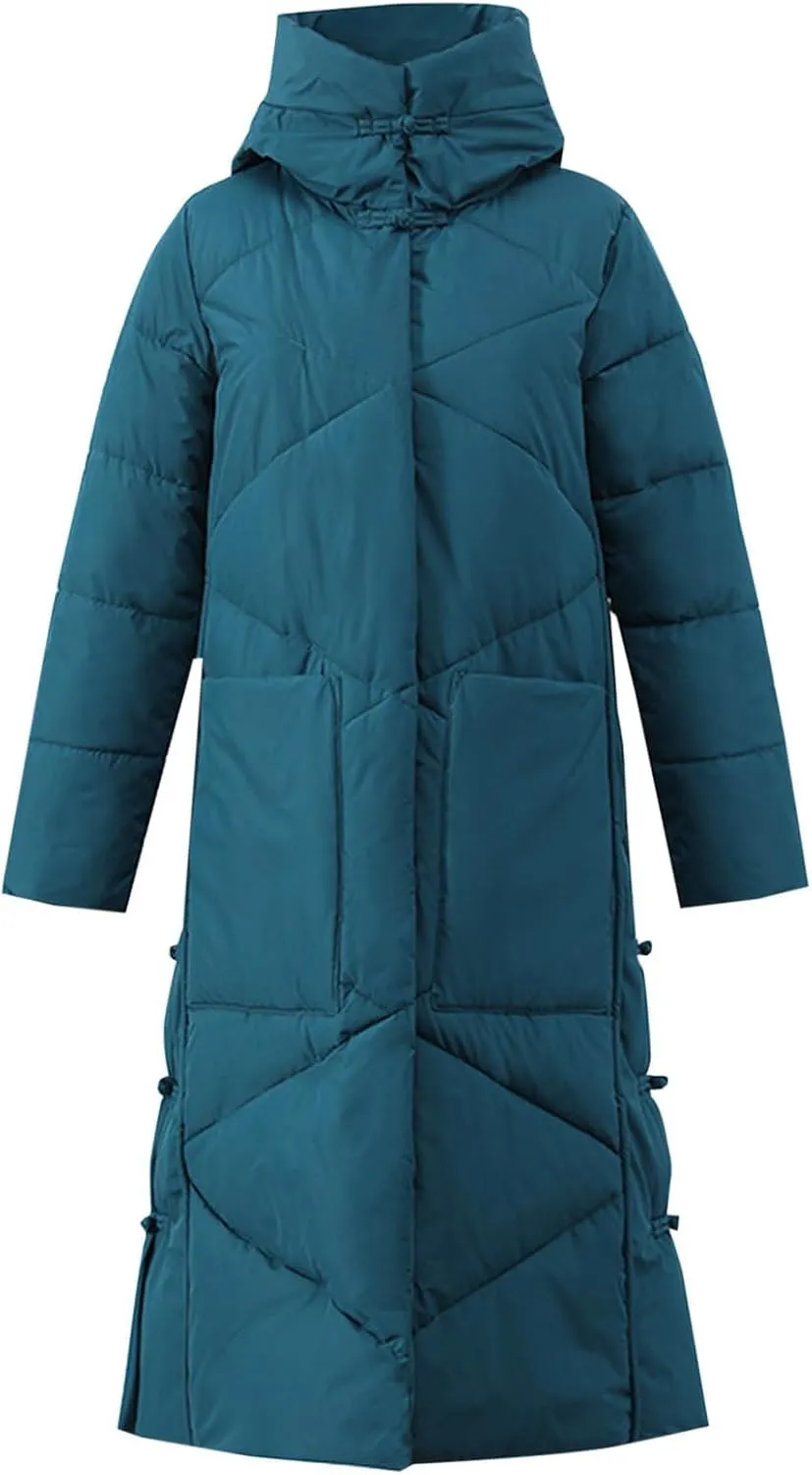 Women's Quilted Long Jackets Winter Zip Up Trench Coats Hooded Baggy Down Puffer Jacket Thickened Winter Warm Parkas