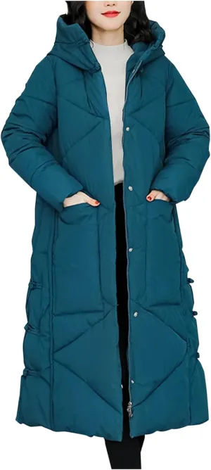 Women's Quilted Long Jackets Winter Zip Up Trench Coats Hooded Baggy Down Puffer Jacket Thickened Winter Warm Parkas