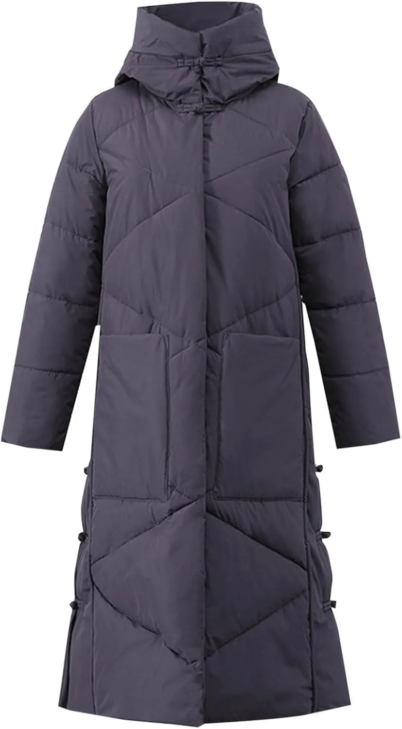 Women's Quilted Long Jackets Winter Zip Up Trench Coats Hooded Baggy Down Puffer Jacket Thickened Winter Warm Parkas