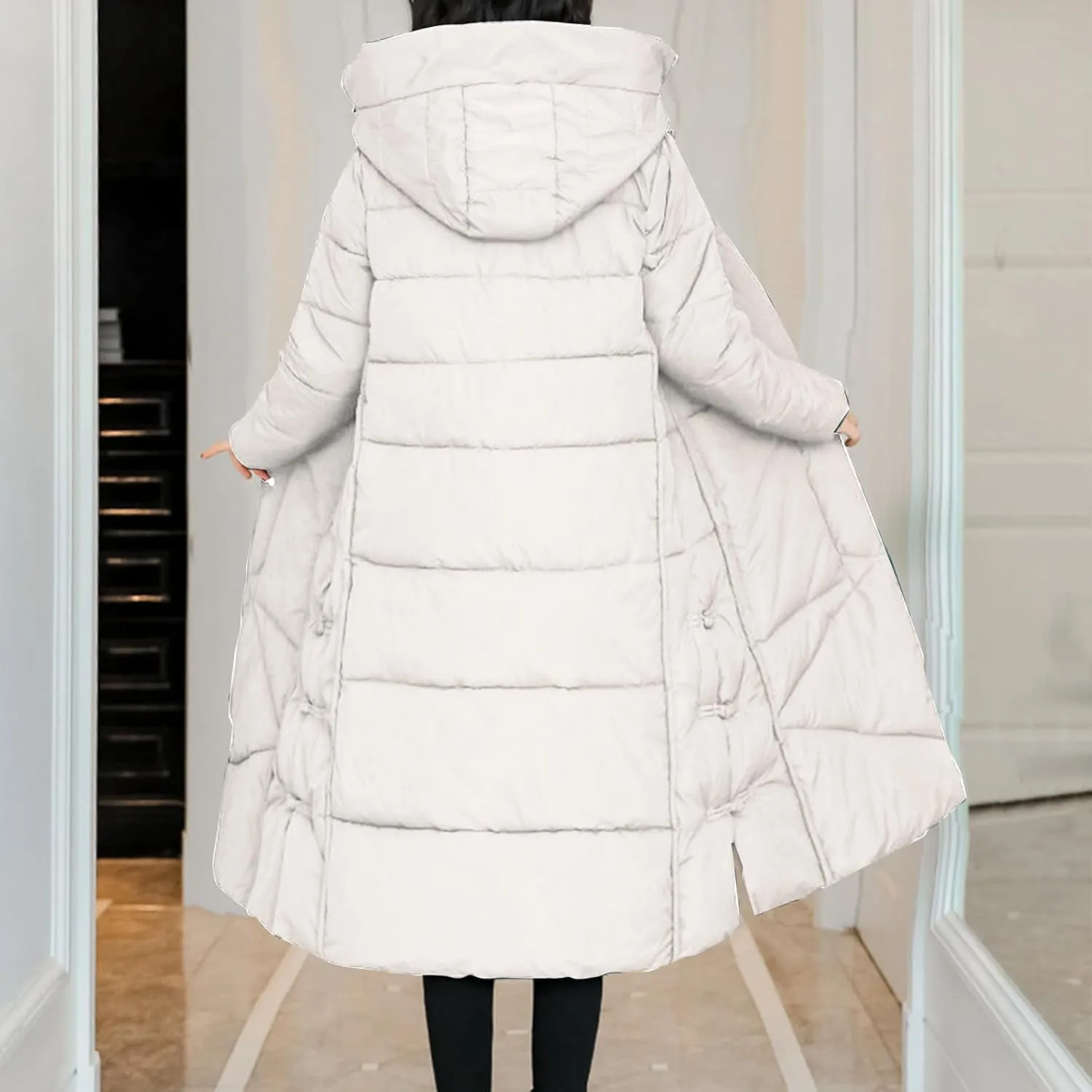 Women's Quilted Long Jackets Winter Zip Up Trench Coats Hooded Baggy Down Puffer Jacket Thickened Winter Warm Parkas