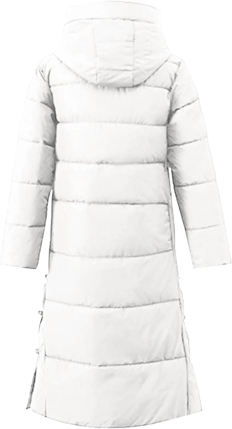Women's Quilted Long Jackets Winter Zip Up Trench Coats Hooded Baggy Down Puffer Jacket Thickened Winter Warm Parkas