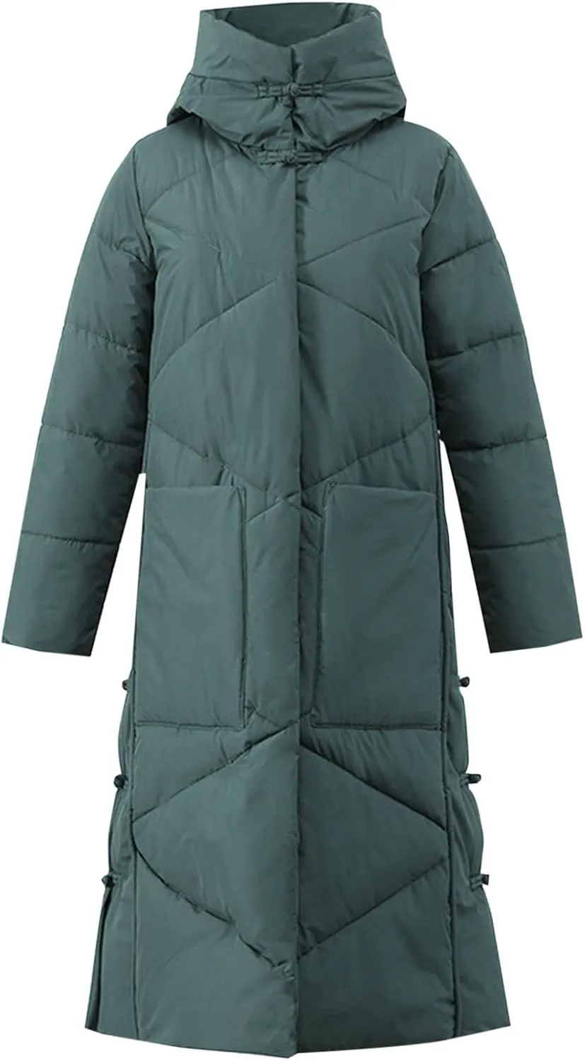 Women's Quilted Long Jackets Winter Zip Up Trench Coats Hooded Baggy Down Puffer Jacket Thickened Winter Warm Parkas