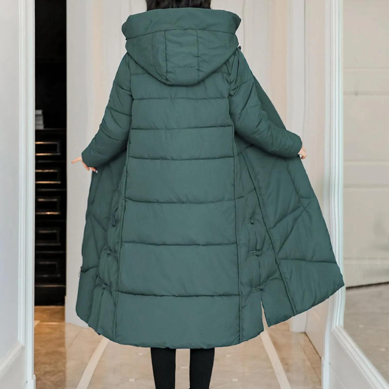 Women's Quilted Long Jackets Winter Zip Up Trench Coats Hooded Baggy Down Puffer Jacket Thickened Winter Warm Parkas