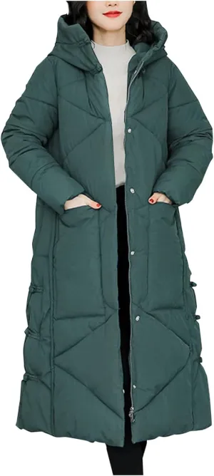 Women's Quilted Long Jackets Winter Zip Up Trench Coats Hooded Baggy Down Puffer Jacket Thickened Winter Warm Parkas