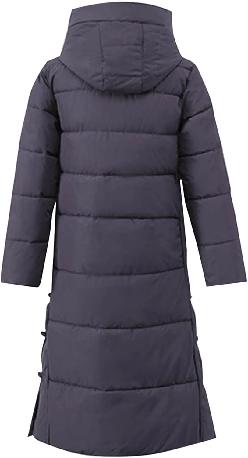 Women's Quilted Long Jackets Winter Zip Up Trench Coats Hooded Baggy Down Puffer Jacket Thickened Winter Warm Parkas