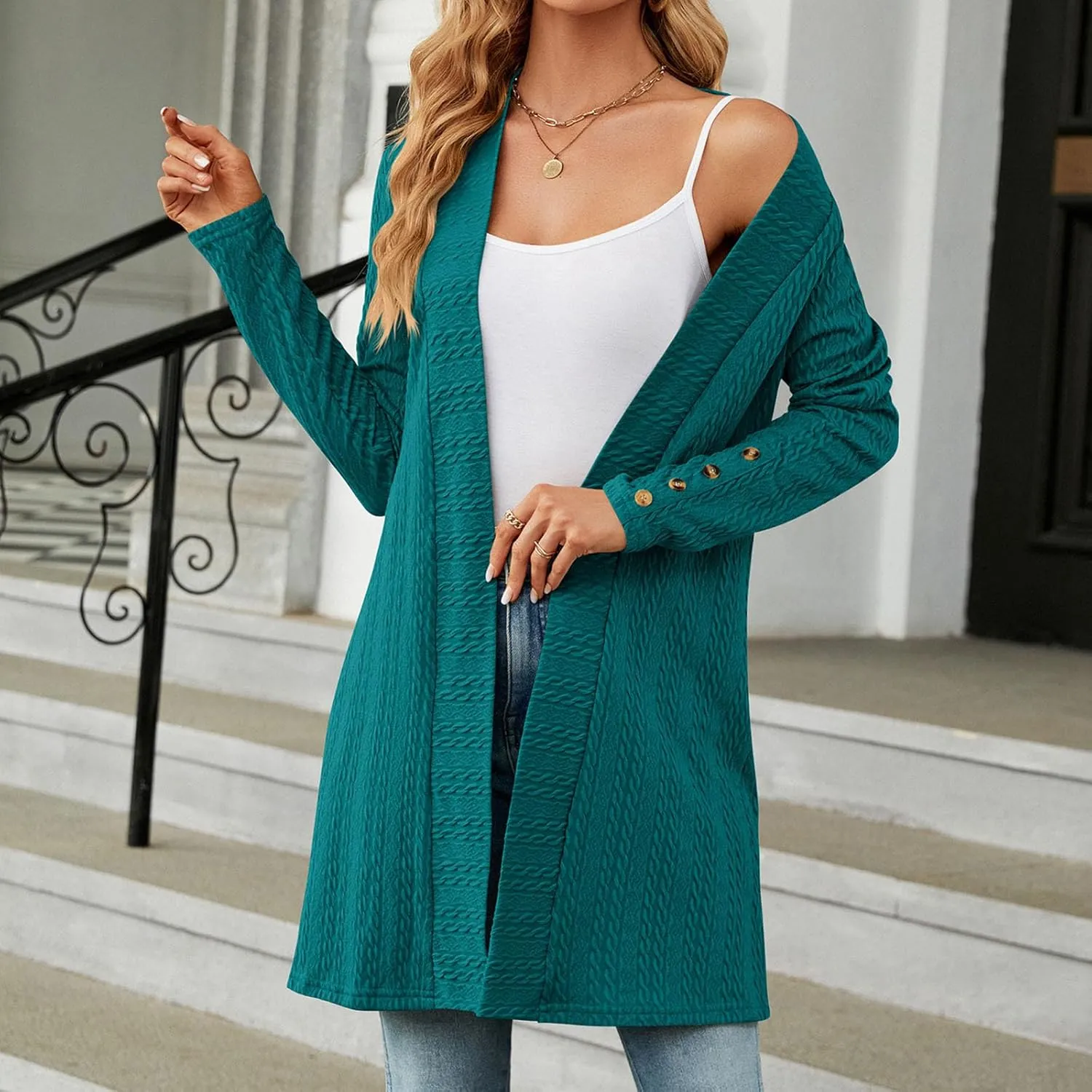 Women's Ribbed Knitted Open Front Cardigan Sweaters Long Sleeve Lightweight Sweater Coat Winter Soft Comfy Sweater