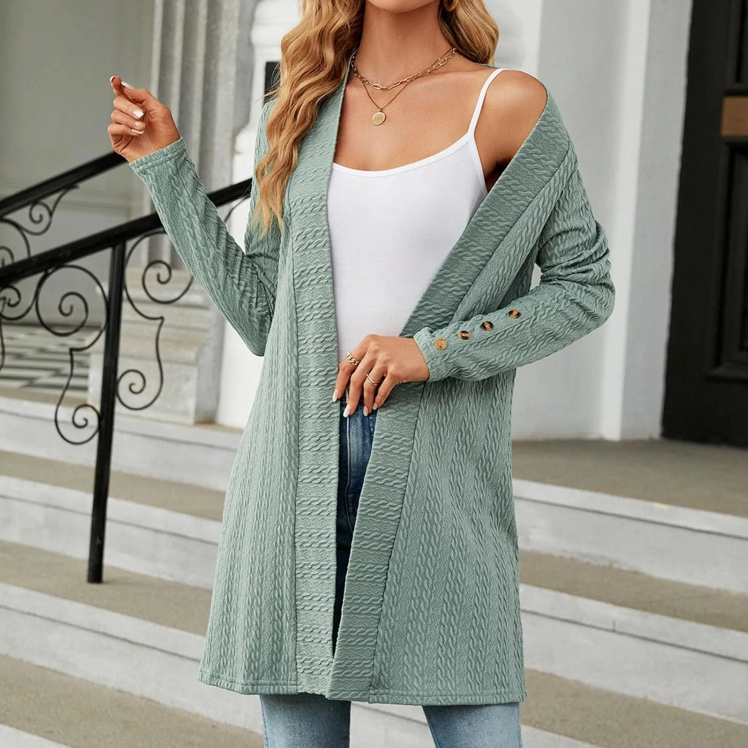 Women's Ribbed Knitted Open Front Cardigan Sweaters Long Sleeve Lightweight Sweater Coat Winter Soft Comfy Sweater