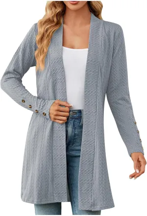 Women's Ribbed Knitted Open Front Cardigan Sweaters Long Sleeve Lightweight Sweater Coat Winter Soft Comfy Sweater