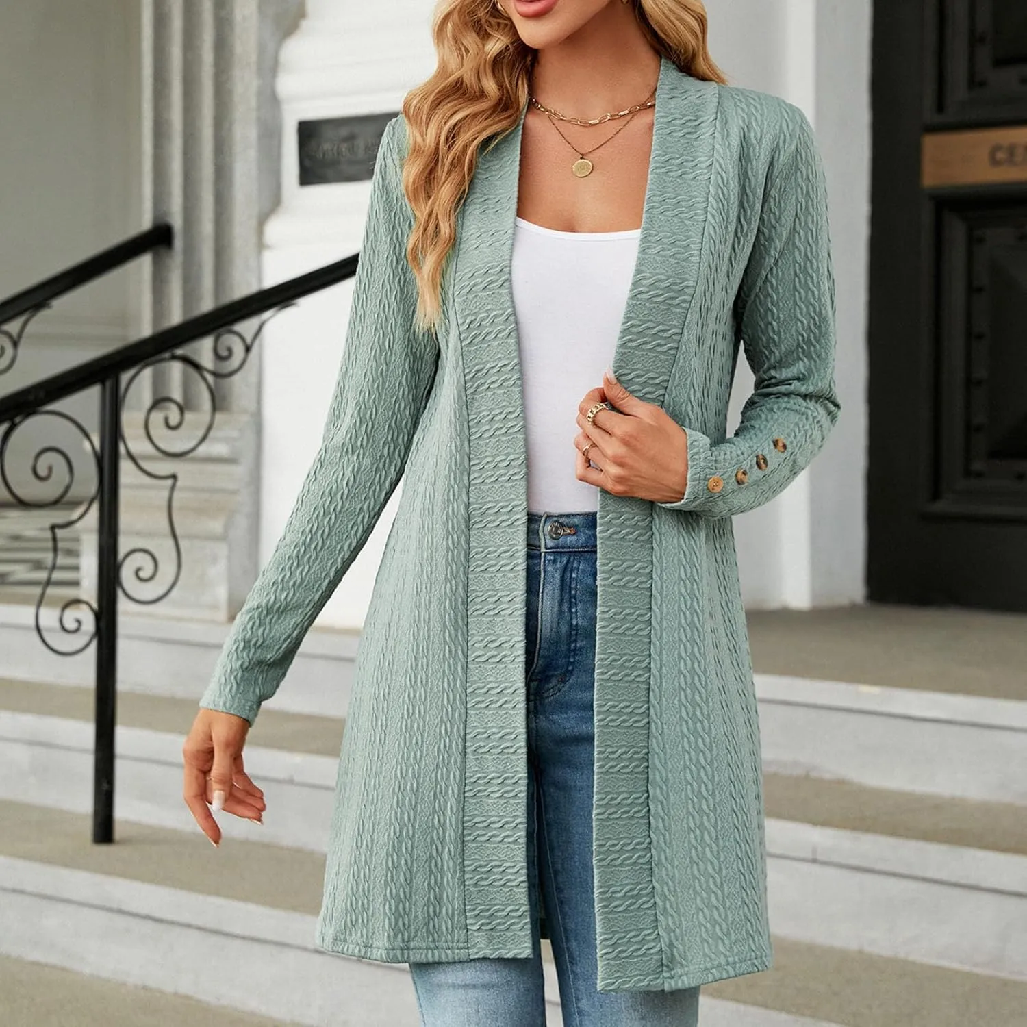 Women's Ribbed Knitted Open Front Cardigan Sweaters Long Sleeve Lightweight Sweater Coat Winter Soft Comfy Sweater