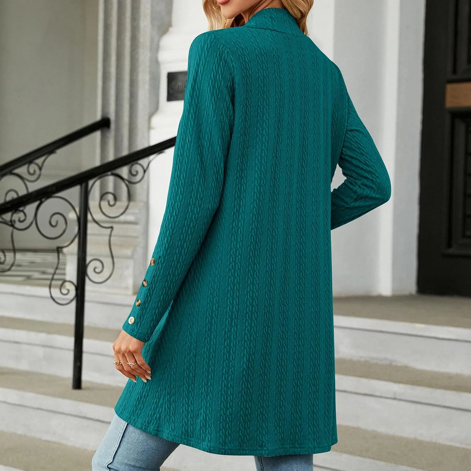 Women's Ribbed Knitted Open Front Cardigan Sweaters Long Sleeve Lightweight Sweater Coat Winter Soft Comfy Sweater