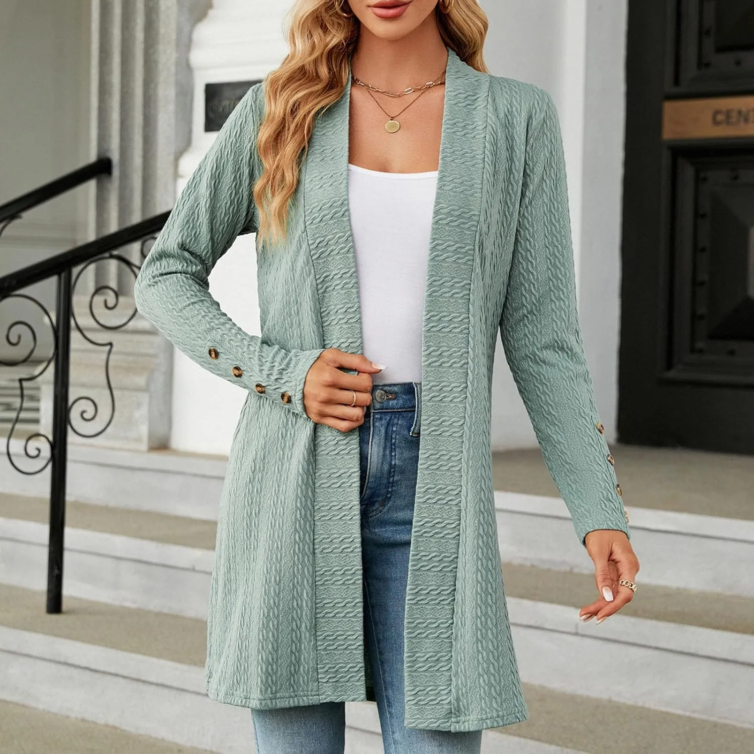 Women's Ribbed Knitted Open Front Cardigan Sweaters Long Sleeve Lightweight Sweater Coat Winter Soft Comfy Sweater