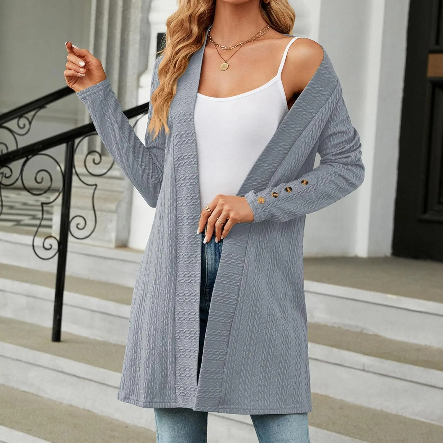 Women's Ribbed Knitted Open Front Cardigan Sweaters Long Sleeve Lightweight Sweater Coat Winter Soft Comfy Sweater